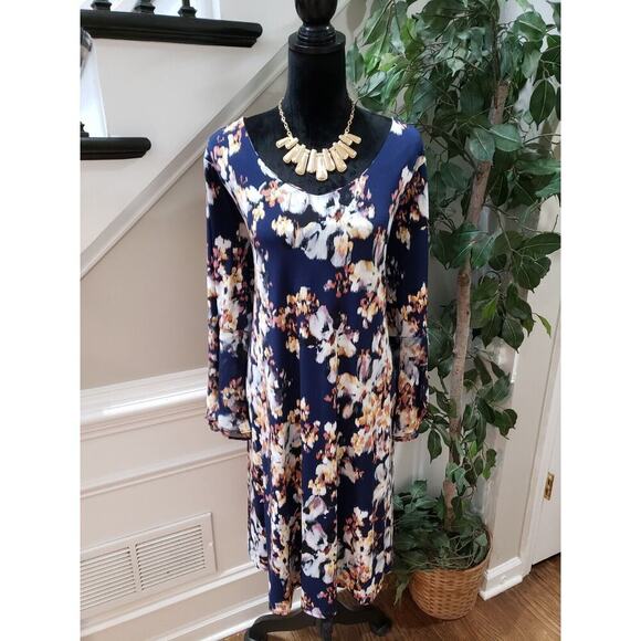 Est 1946 Women's Blue Tie Dye Long Sleeve Round Neck Pullover Shift Dress 18/20W - Picture 1 of 13